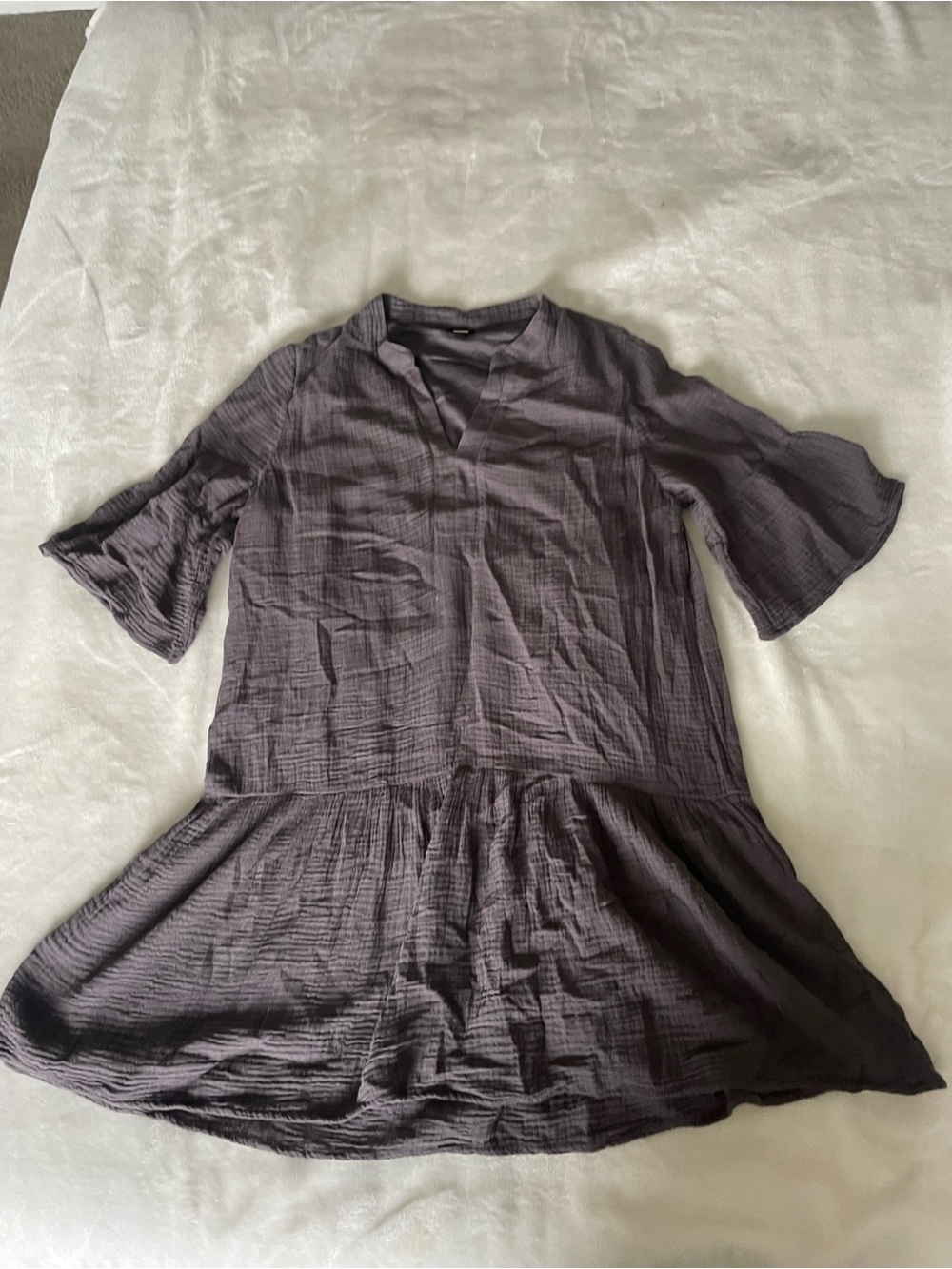 Monrow Charcoal Gray Cotton Gauze Babydoll Style Mini